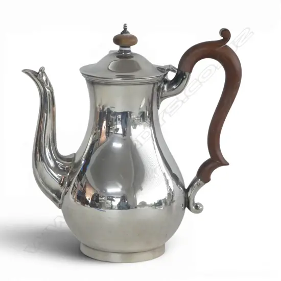 Birmingham 1924 SILVER BALUSTER HOTWATER POT wood handle. By S W Smith & Co. 500gms.