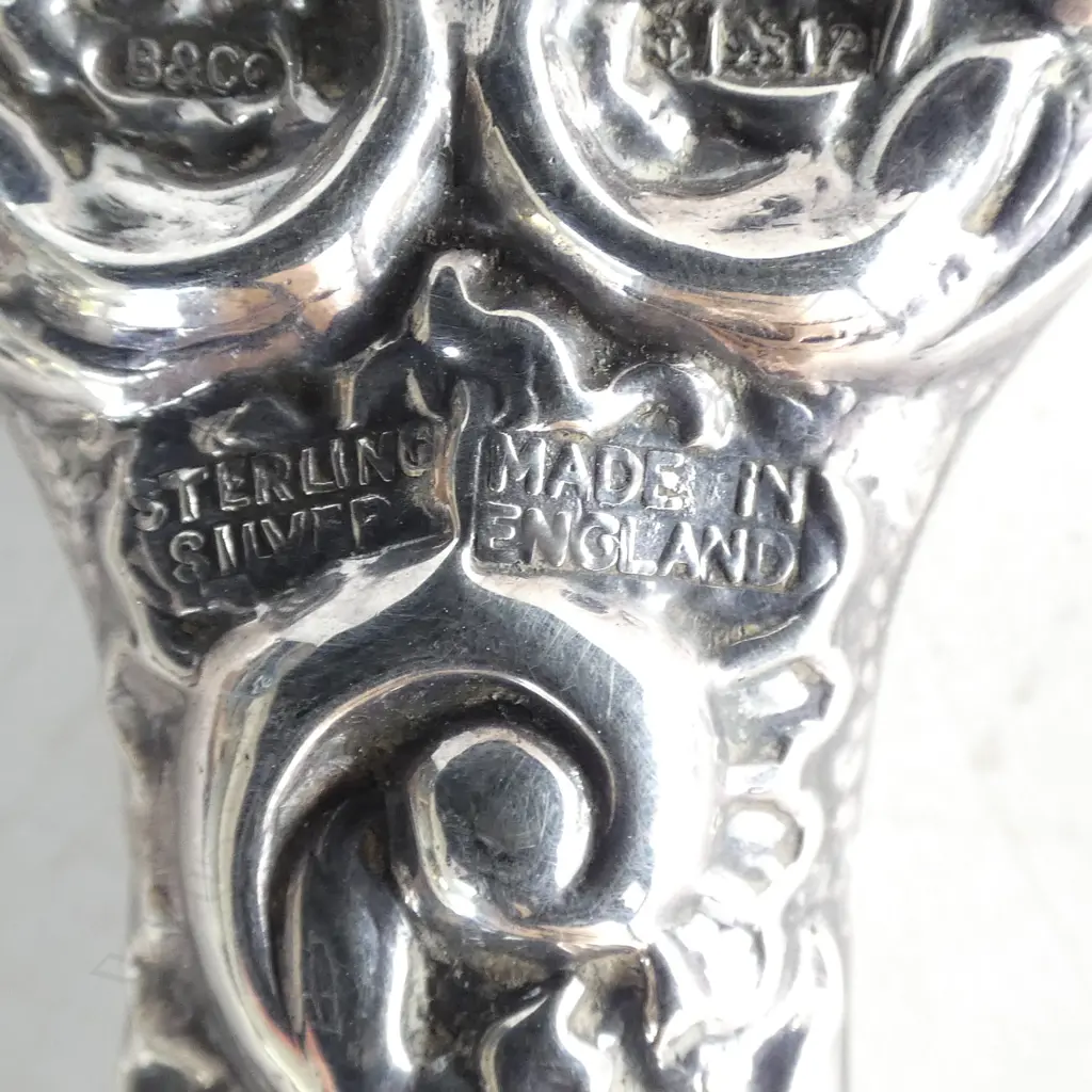 STG SILVER HAND MIRROR & CLOTHES BRUSH, BIRM 1964, SOME DENTS, L.235MM L.155MM Image 1++