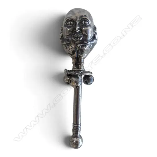 Silver Plate Rattle Humpty Dumpty stamped Victor Hayes 1848 possibly a later production. L.150mm