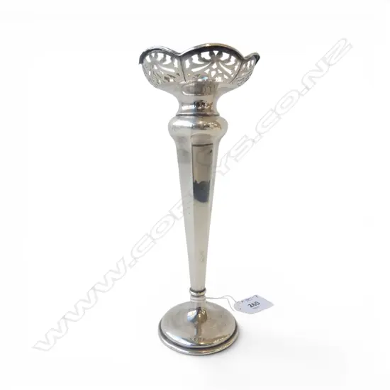 BIRMINGHAM 1913 SILVER TRUMPET VASE pedestal base pierced rim. H.213mm.  faults to base. 93gms silver weight.