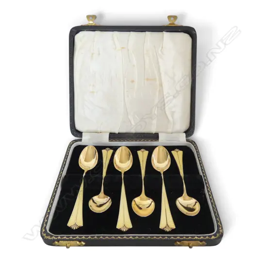 CASED SET OF 6 'DA' NORWEGIAN STG SILVER & ENAMEL TEA SPOONS 52gms