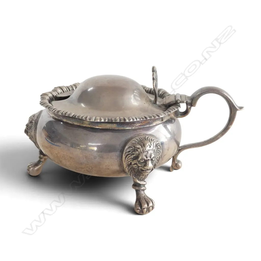 S/SILVER MUSTARD POT BLUE GLASS LINER SILVER WEIGHT172GMS Image 1++