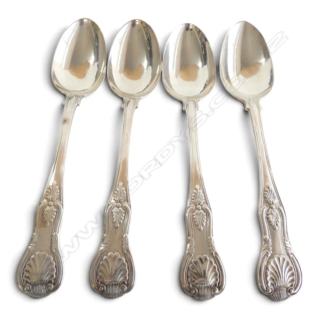4 VICTORIAN STG SILVER SERVING SPOONS L.220mm 396gms Image 1++