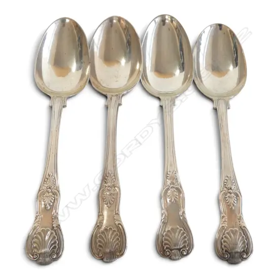 4 VICTORIAN STG SILVER SERVING SPOONS L.220mm 400gms