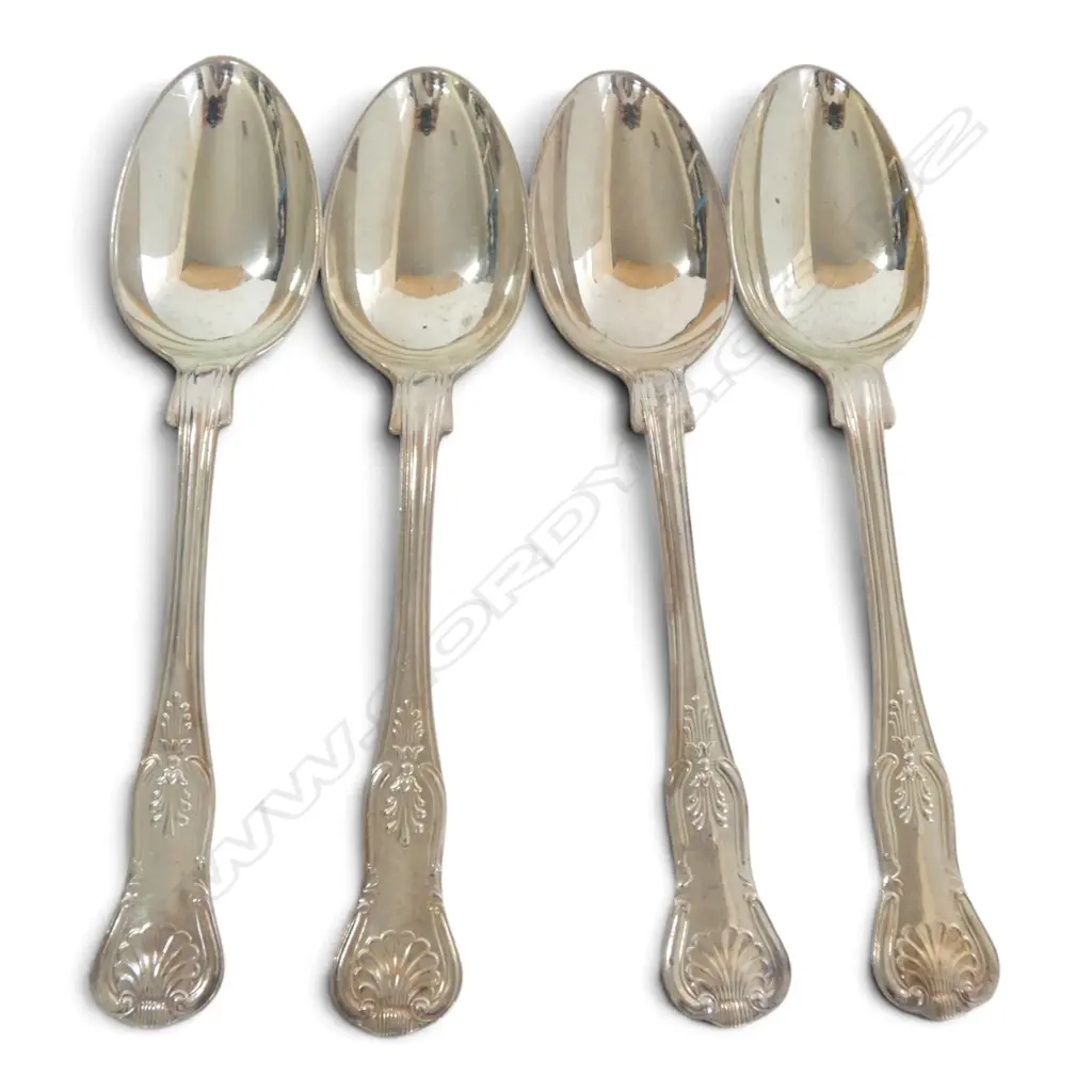 4 STG SILVER DESSERT SPOONS, JAMES DIXON & SONS LTD, SHEFFIELD 1979 318gms Image 1++