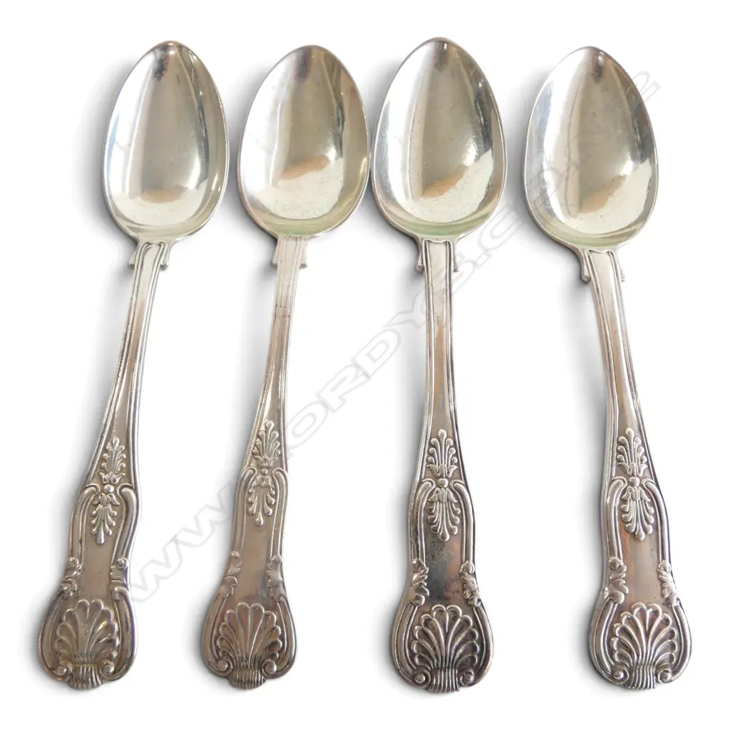 4 STG SILVER DESSERT SPOONS, VARIOUS DATES, 261gms Image 1++