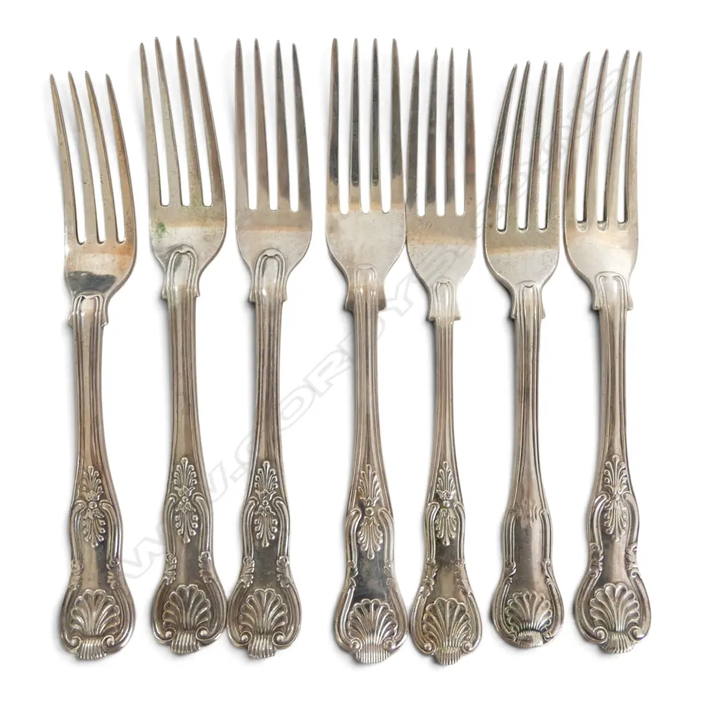 7 STG SILVER LUNCHEON FORKS, ASST. DATES, 444gms Image 1++