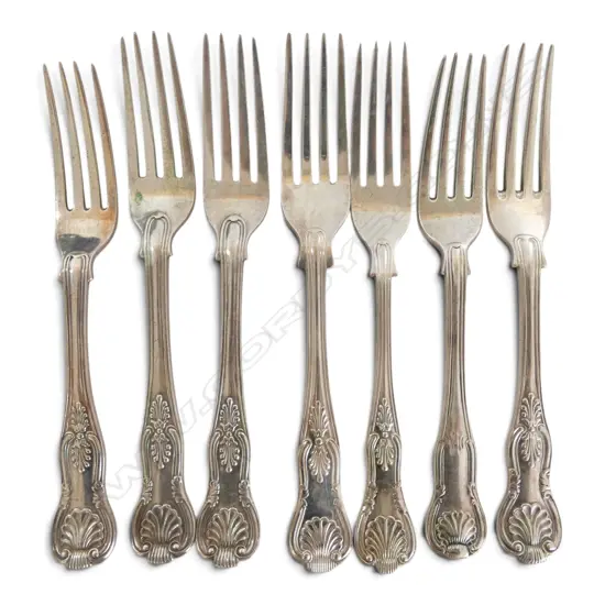 7 STG SILVER LUNCHEON FORKS, ASST. DATES, 444gms