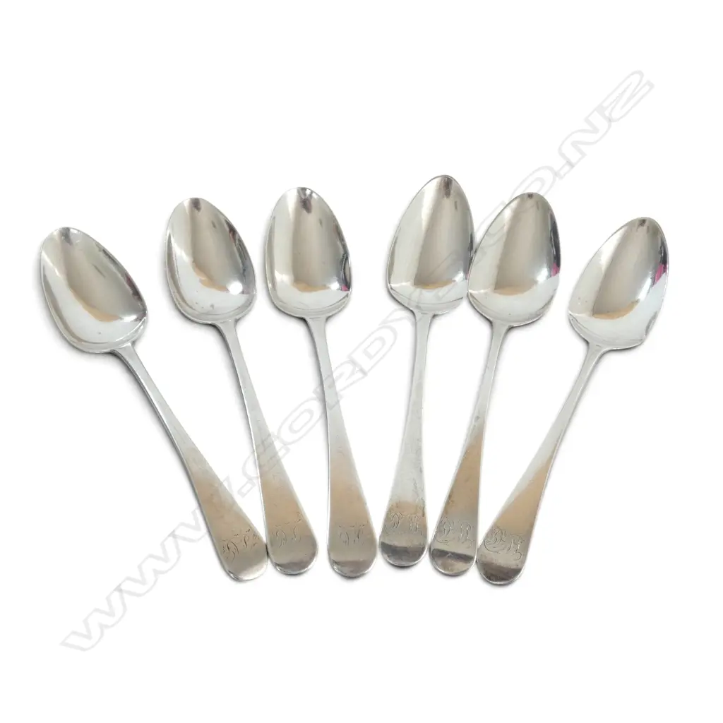 6 GEORGIAN STG SILVER TEA SPOONS, 90gms Image 1++