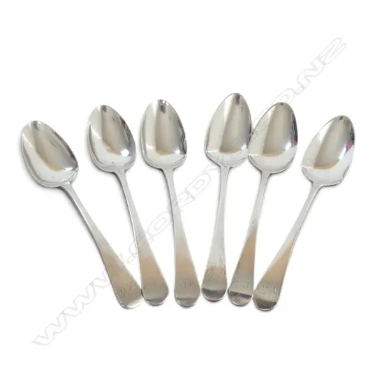 6 GEORGIAN STG SILVER TEA SPOONS, 90gms