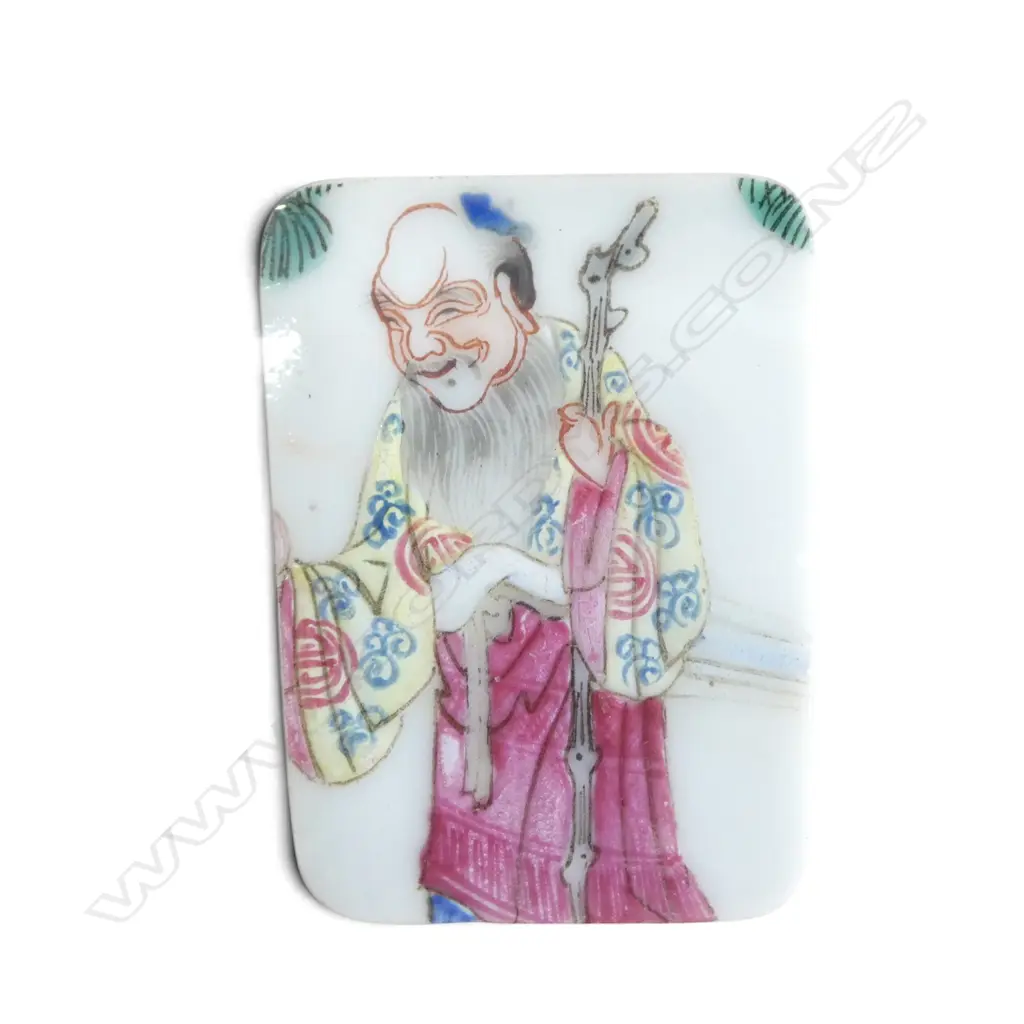 OLD CHINESE FAMILLE ROSE PORCELAIN SGARD W FIGURE 50 X 35MM Image 1++
