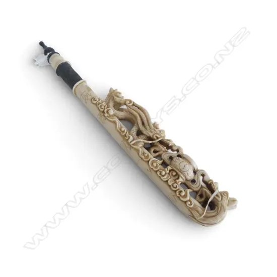 CHINESE CARVED STONE PIPE L.380mm FAULTS