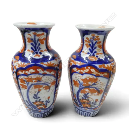 PR 20thC JAPANESE IMARI VASES one w. hairline crack