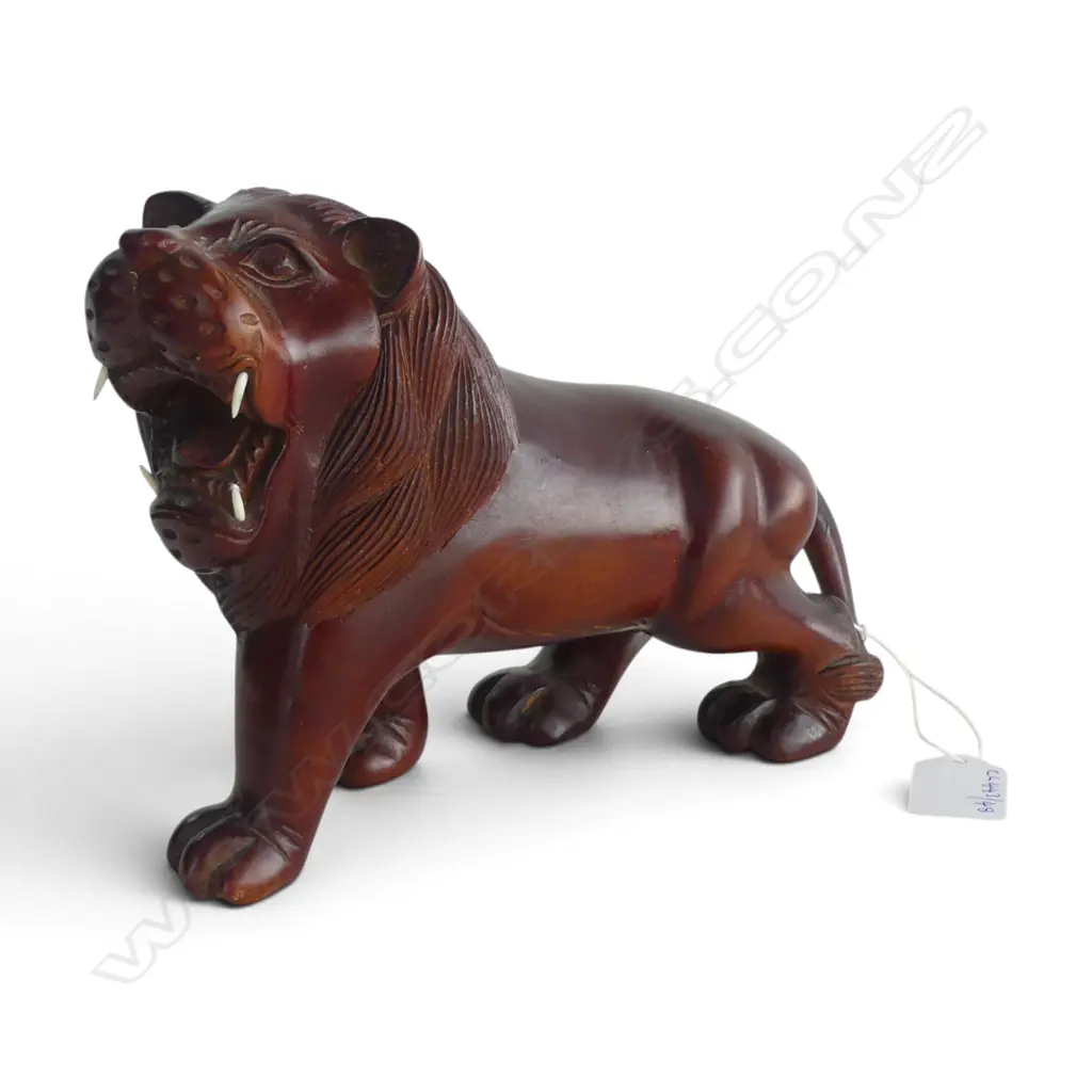 ORIENTAL CARVED ROSEWOOD REARING LION L210MM Image 1++