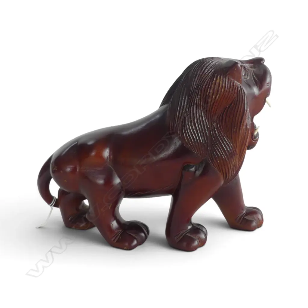 ORIENTAL CARVED ROSEWOOD REARING LION L210MM Image 1++