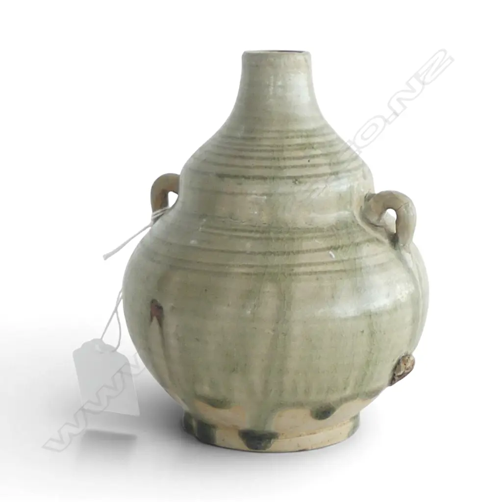 OLD SOUTH EAST ASIAN DOUBLE GOURD VASE celadon glaze H.155mm Image 1++