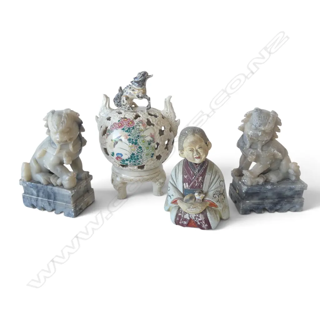 4 PCES OF ORIENTAL; CHINESE VASE, FIGURE & PR FU DOGS faults H.230mm Image 1++