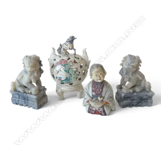 4 PCES OF ORIENTAL; CHINESE VASE, FIGURE & PR FU DOGS faults H.230mm