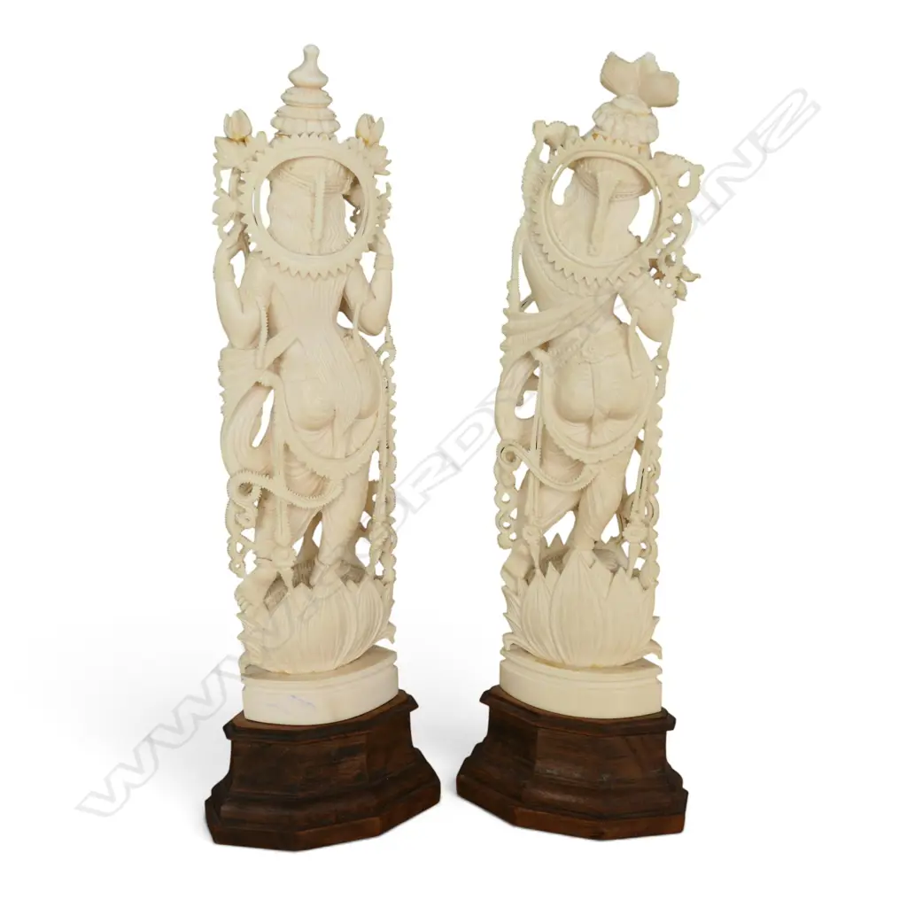 2 INDIAN CARVED IVORY FIGURES H.300mm Image 1++