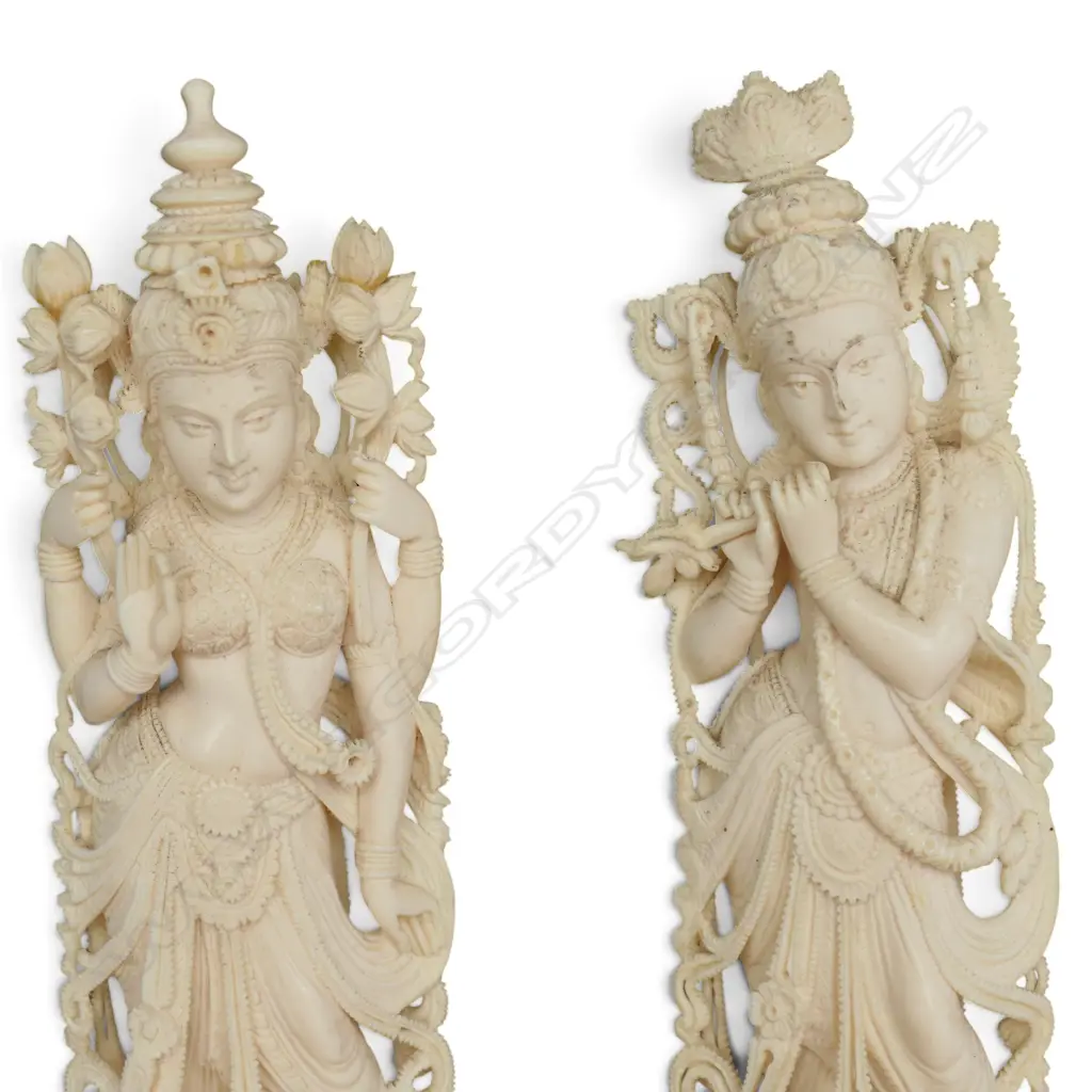 2 INDIAN CARVED IVORY FIGURES H.300mm Image 1++