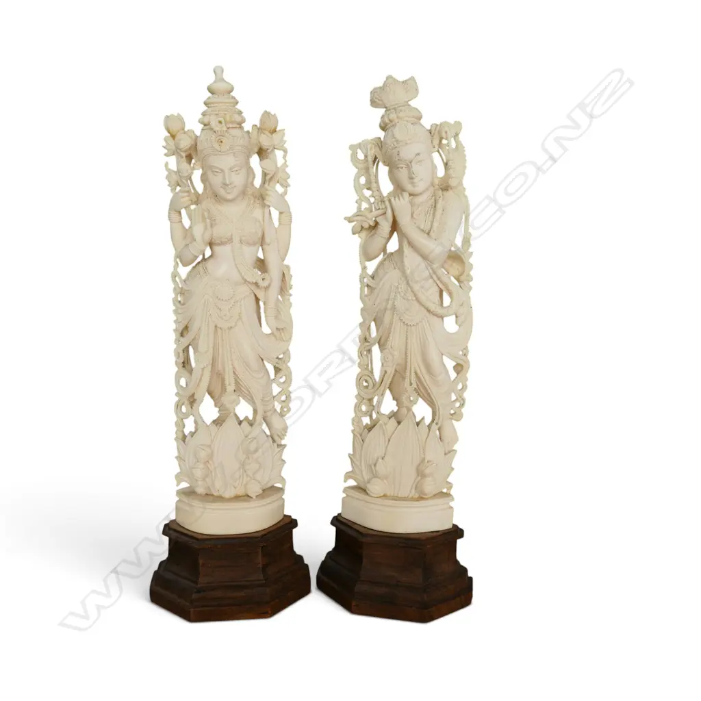2 INDIAN CARVED IVORY FIGURES H.300mm Image 1++
