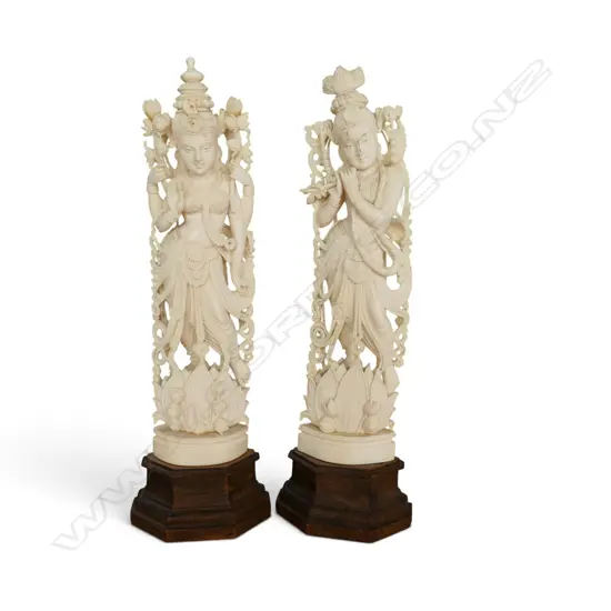 2 INDIAN CARVED IVORY FIGURES H.300mm