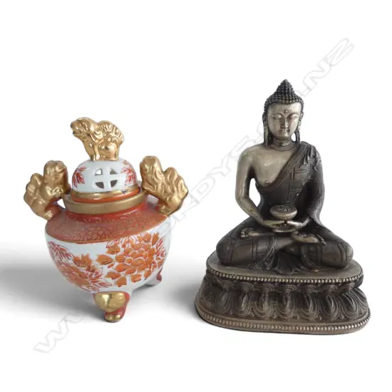 ORIENTAL SILVER METAL BUDDHA H.140mm + LIDDED CONTAINER
