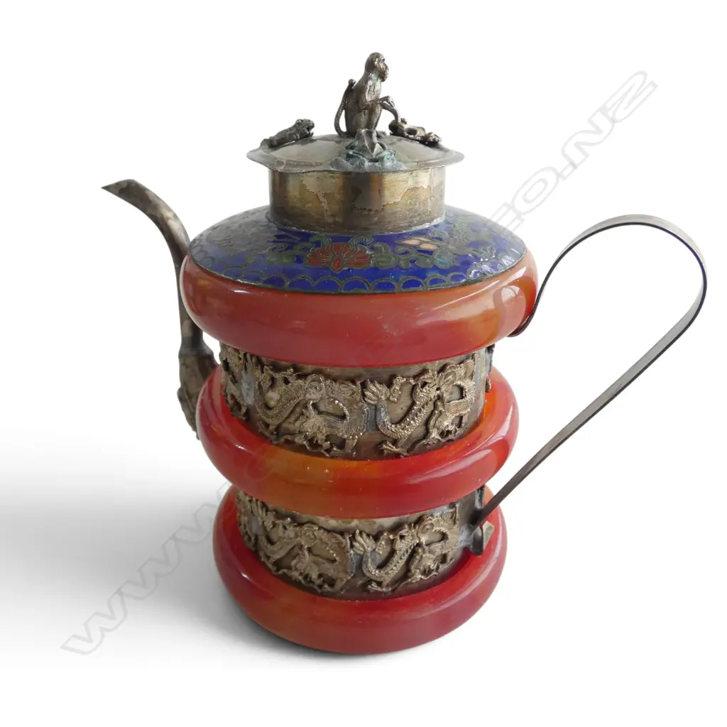 4 ORIENTAL CERAMICS; 2 TEAPOTS, VASE & LIDDED CONTAINER H.115mm Image 1++