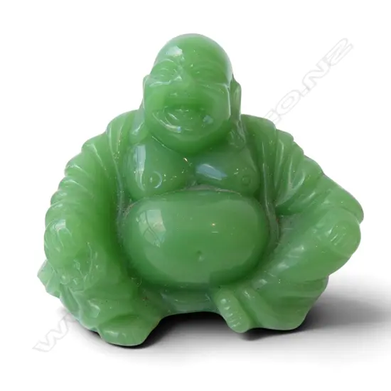 VINTAGE GREEN GLASS SMILING BUDDHA