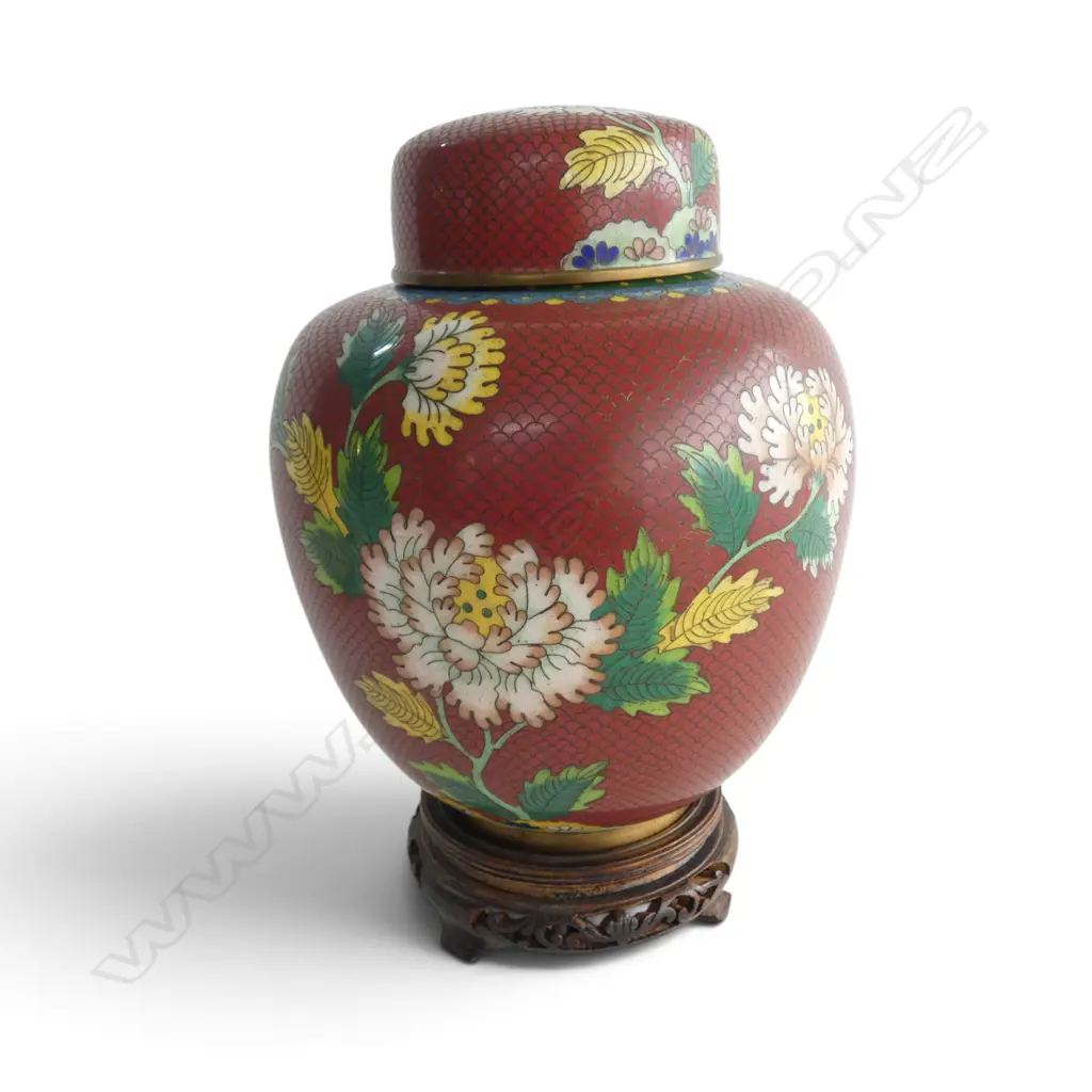 LIDDED CLOISONNE GINGER JAR ON STAND H.260mm Image 1++