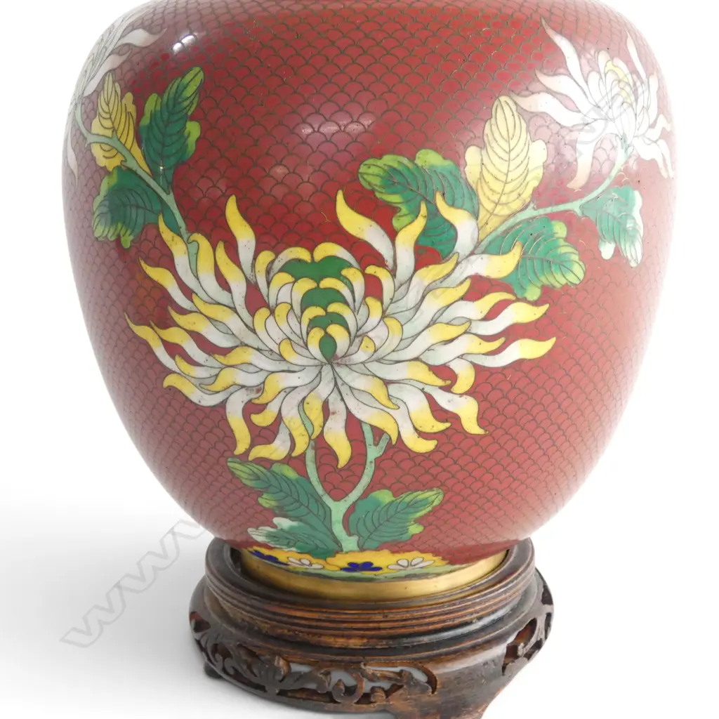 LIDDED CLOISONNE GINGER JAR ON STAND H.260mm Image 1++