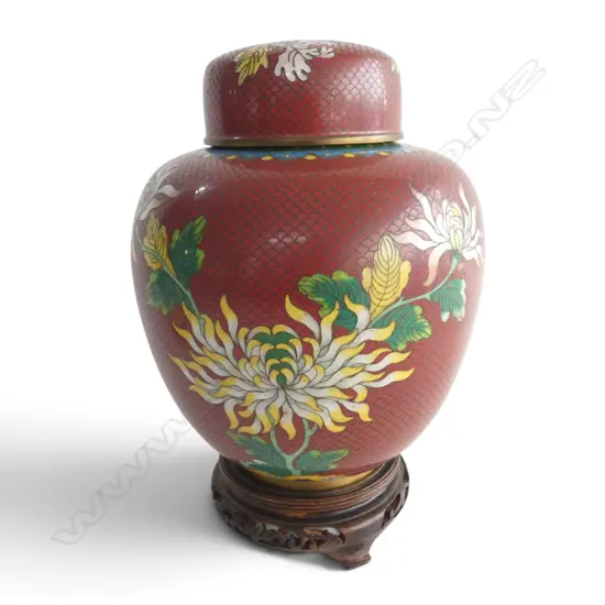 LIDDED CLOISONNE GINGER JAR ON STAND H.260mm