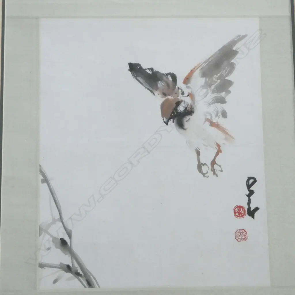 ORIENTAL WATERCOLOUR OF A BIRD OF PREY by CHA SHAU-ANG Hongkong. 370 x 300mm Image 1++
