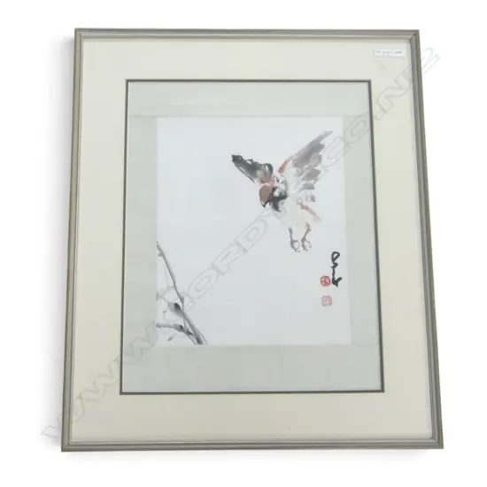 ORIENTAL WATERCOLOUR OF A BIRD OF PREY by CHA SHAU-ANG Hongkong. 370 x 300mm