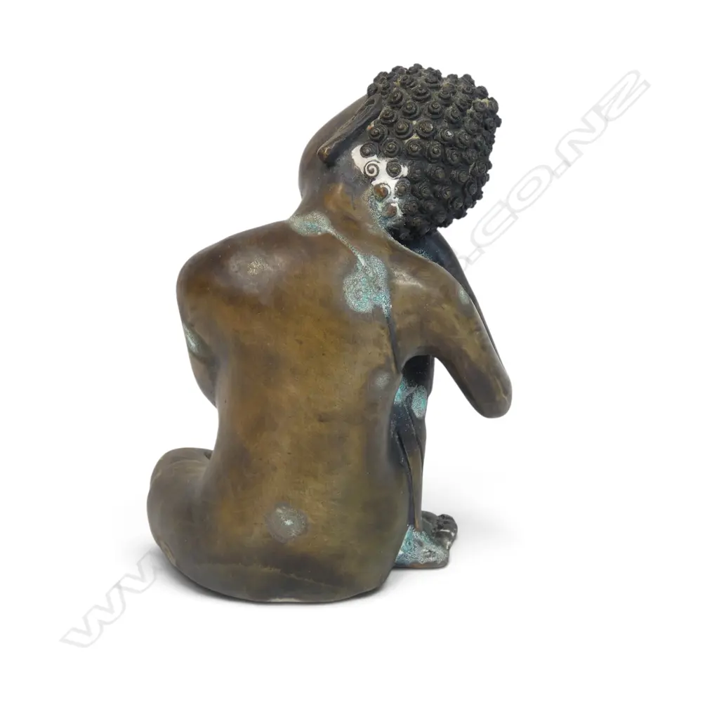 SINO-TIBETAN STYLE BRONZED RESTING BUDDHA ON A CONTEMPLATIVE POSTURE, VERDIGRIS,120 X 180MM Image 1++
