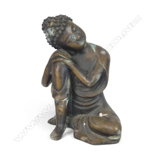 SINO-TIBETAN STYLE BRONZED RESTING BUDDHA ON A CONTEMPLATIVE POSTURE, VERDIGRIS,120 X 180MM