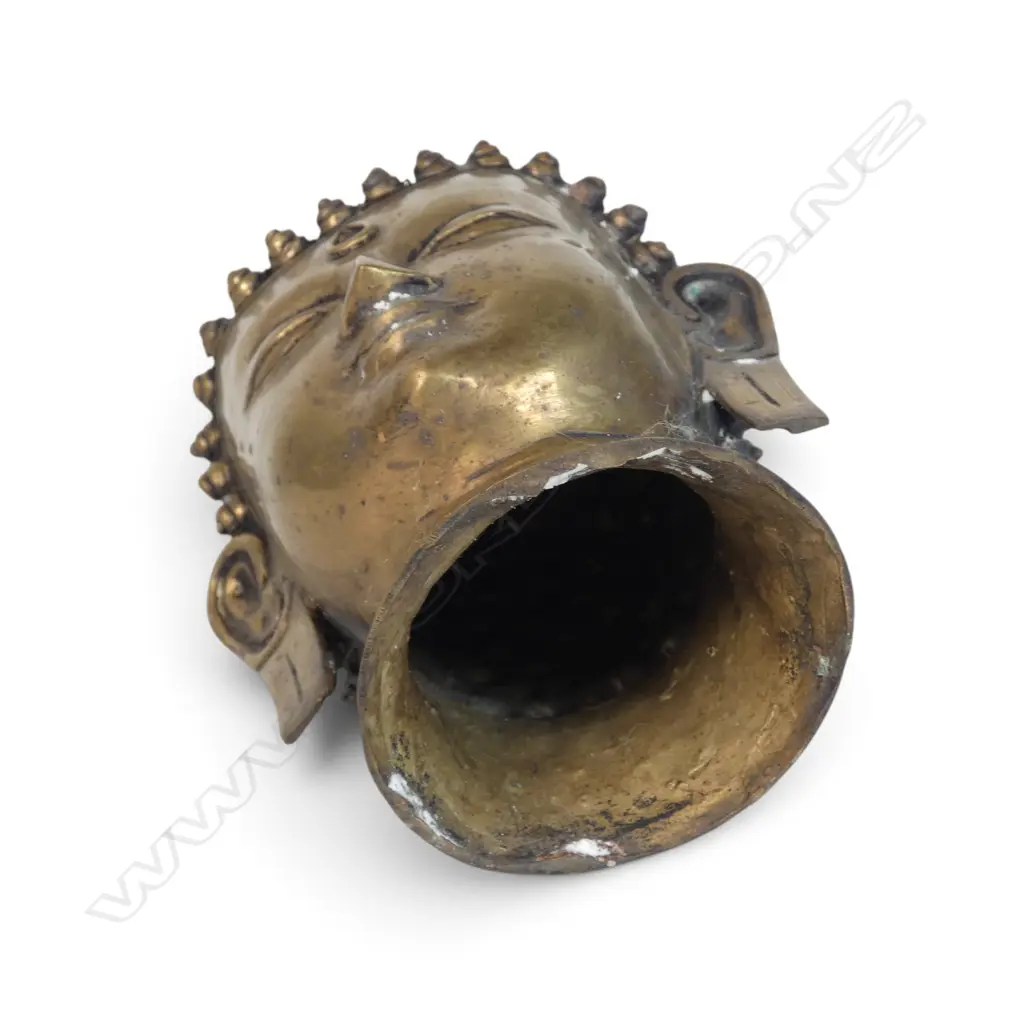 SINO- TIBETAN BRASS BUDDHA HEAD WITH PROMINENT URNA, H.180 X 70MM Image 1++