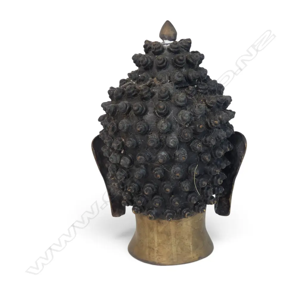 SINO- TIBETAN BRASS BUDDHA HEAD WITH PROMINENT URNA, H.180 X 70MM Image 1++
