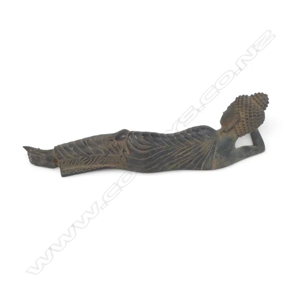 SOUTHEAST ASIAN CAST BRONZED RECLINING BUDDHA (FINAL MOMENTS BEFORE ENTERING NIRVANA). L.350M X 100MM Image 1++