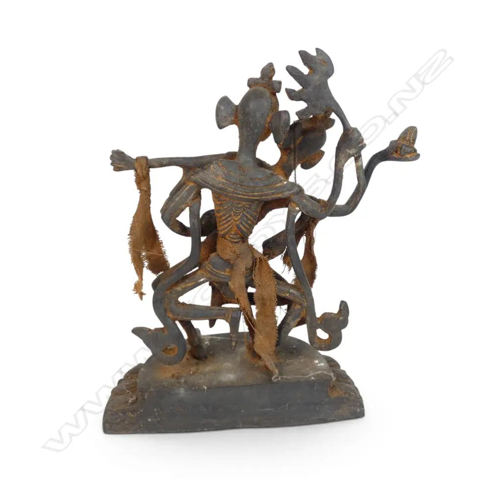 TIBETAN HAND CRAFTED BRONZED CITIPATI STATUE OF DANCING SKELETONS PROTECTOR DEITIES, RUSTY AGED PATINA, H.190 X 140 Image 1++