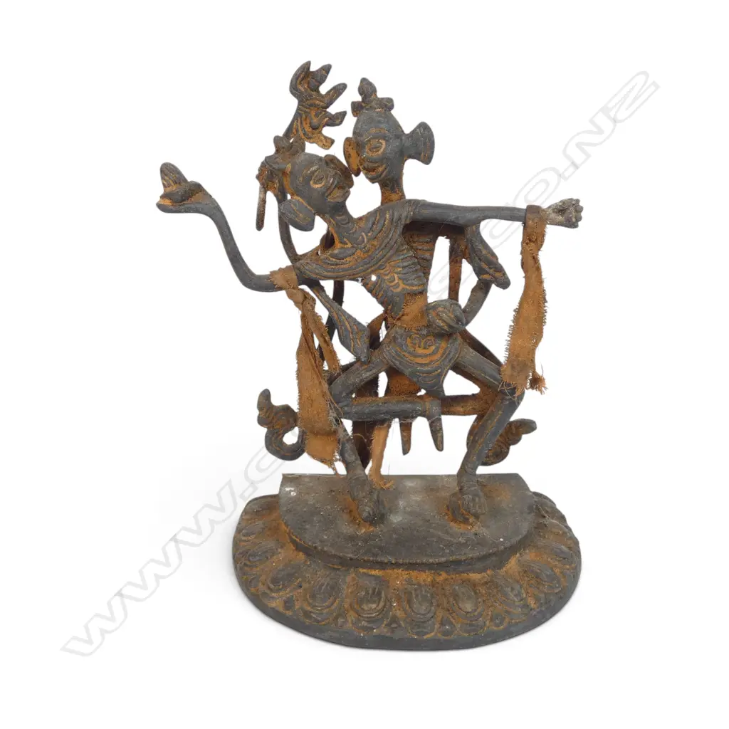 TIBETAN HAND CRAFTED BRONZED CITIPATI STATUE OF DANCING SKELETONS PROTECTOR DEITIES, RUSTY AGED PATINA, H.190 X 140 Image 1++