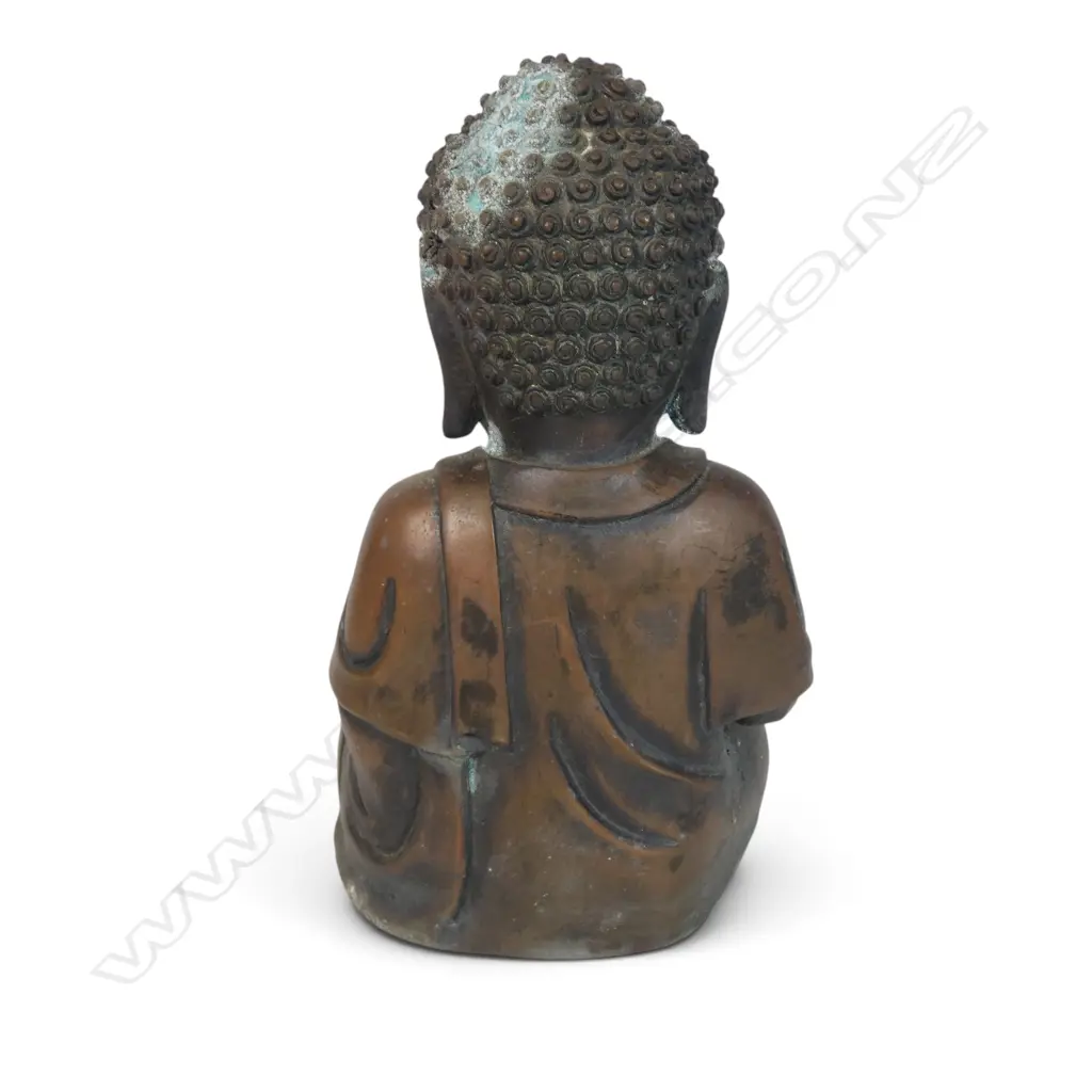 JAPANESE MEDICINE BUDDHA YAKUSHI NYORAI HOLDING A SMALL PAGODA TOWER, BASE FILLED WITH SANDY CLAY, 130 X 200MM Image 1++