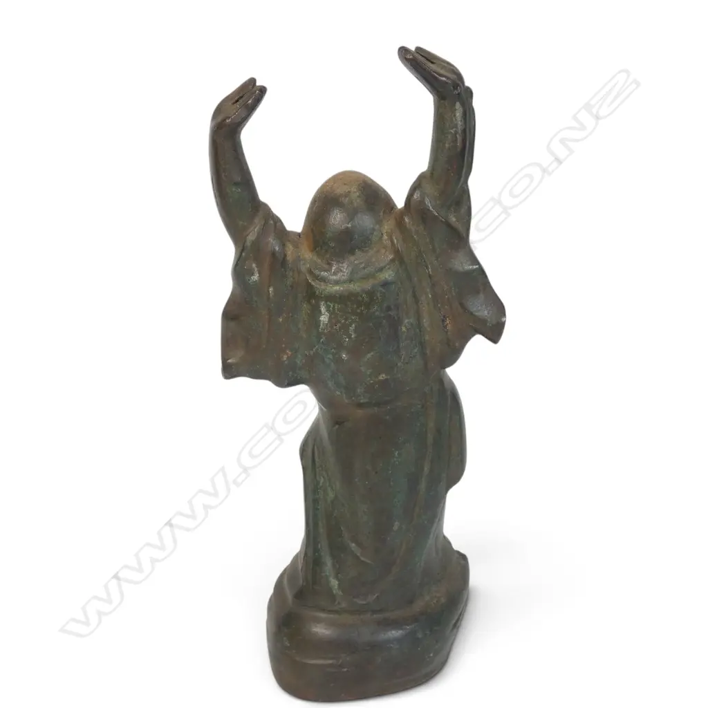 HEAVY BRONZED SCULPTURE OF LAUGHING BUDDHA (HOTEI) WITH VERDIGRIS PATINA, 80 X 230MM Image 1++