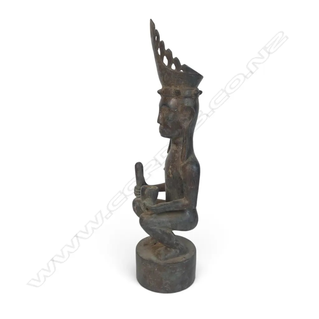 NIAS ISLANDS (SUMATRA) BRONZED SCULPTURE OF A NOBLE ANCESTOR, 320 X 80MM Image 1++