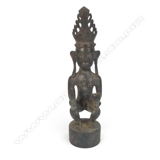 NIAS ISLANDS (SUMATRA) BRONZED SCULPTURE OF A NOBLE ANCESTOR, 320 X 80MM