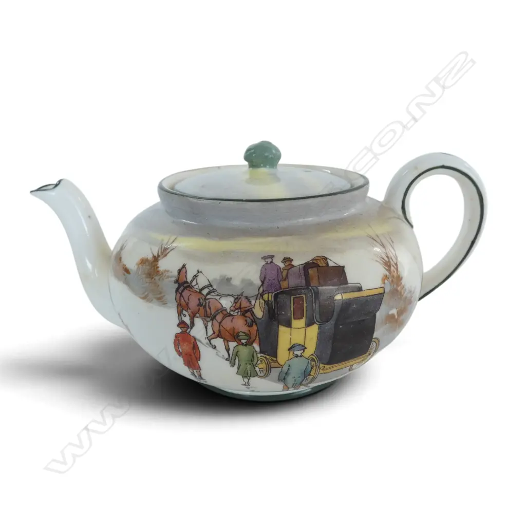 ROYAL DOULTON COACHING DAYS TEAPOT in rare Blue Sky variation (1904-06) Image 1++