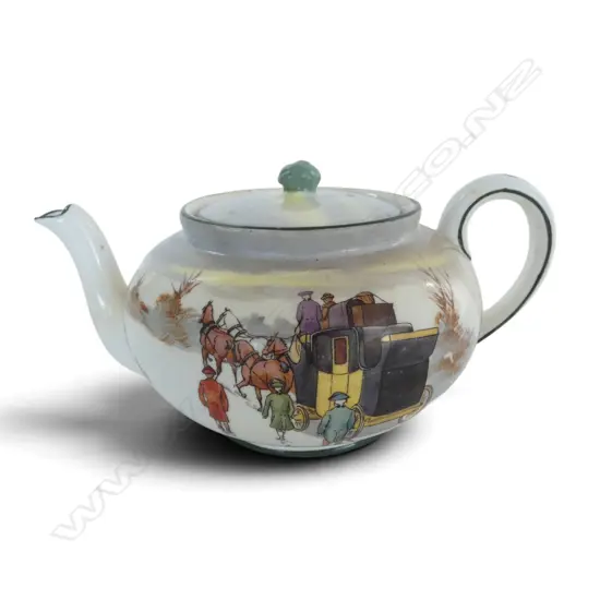 ROYAL DOULTON COACHING DAYS TEAPOT in rare Blue Sky variation (1904-06)
