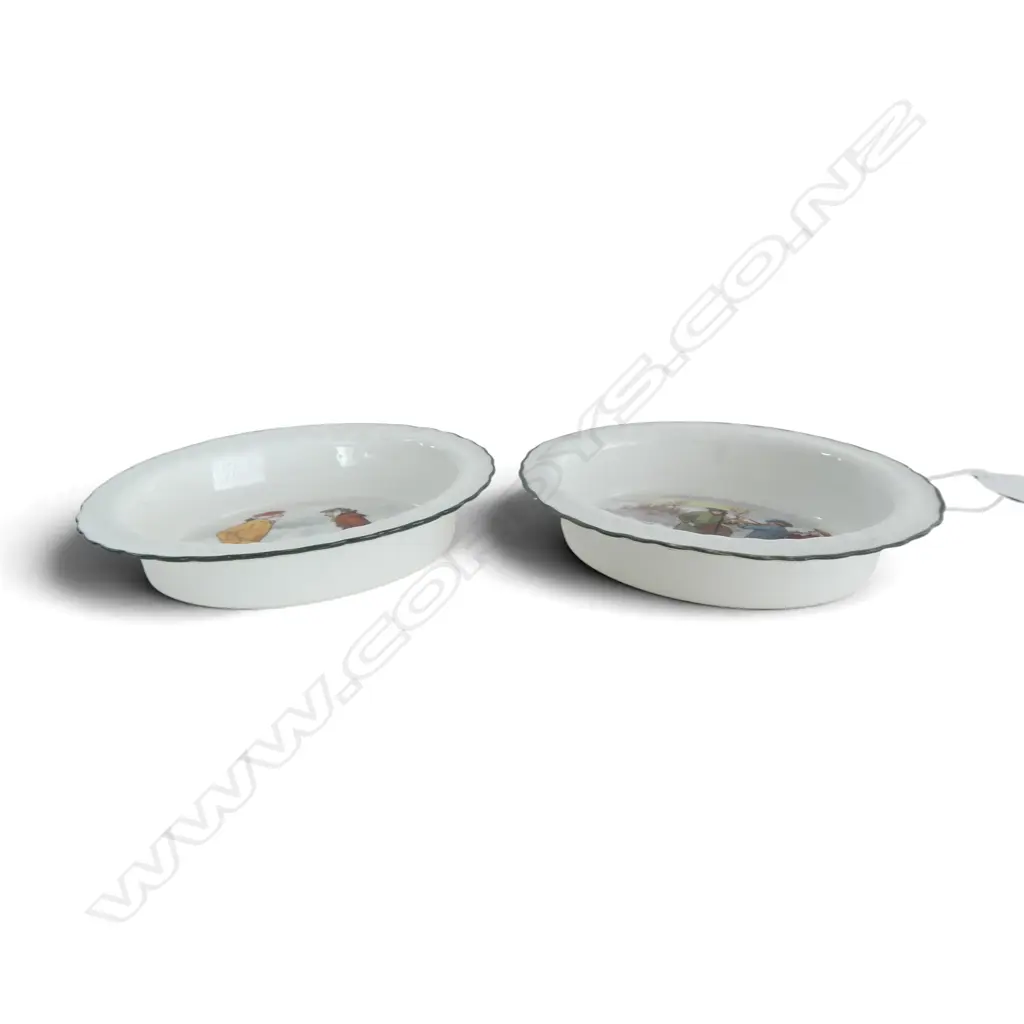 2 ROYAL DOULTON COACHING DAYS SML PORCELAIN DISHES w RARE SCENES, 100x120x20mm Image 1++