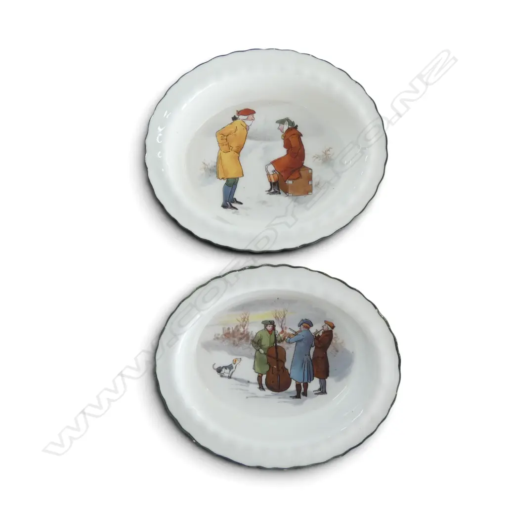 2 ROYAL DOULTON COACHING DAYS SML PORCELAIN DISHES w RARE SCENES, 100x120x20mm Image 1++