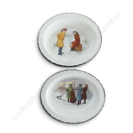 2 ROYAL DOULTON COACHING DAYS SML PORCELAIN DISHES w RARE SCENES, 100x120x20mm